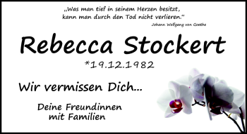 Traueranzeige von Rebecca Stockert von Südthüringer Presse