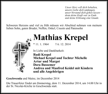 Traueranzeige von Mathias Krepel von Südthüringer Presse