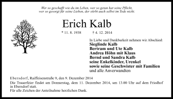 Traueranzeige von Erich Kalb von Neue Presse Coburg