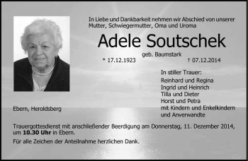 Traueranzeige von Adele Soutschek von Neue Presse Coburg