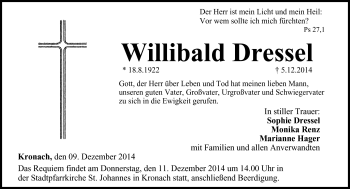 Traueranzeige von Willibald Dressel von Neue Presse Coburg