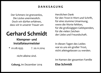 Traueranzeige von Gerhard Schmidt von Neue Presse Coburg