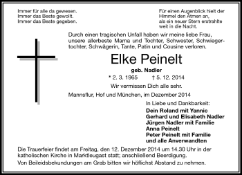 Traueranzeige von Elke Peinel von Frankenpost