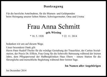 Traueranzeige von Anna Schmitt von Neue Presse Coburg