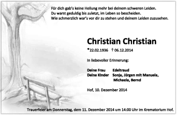 Traueranzeige von Christian Christian von Frankenpost