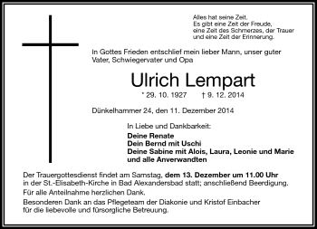 Traueranzeige von Ulrich Lempart von Frankenpost