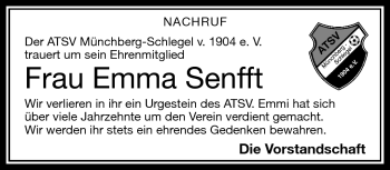 Traueranzeige von Emma Senfft von Frankenpost