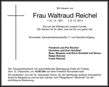 Traueranzeige von Waltraud Reichel von Frankenpost