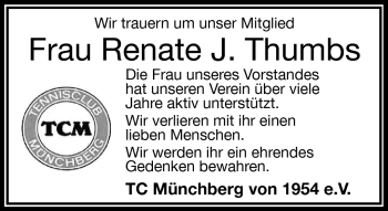 Traueranzeige von Renate Thumbs von Frankenpost