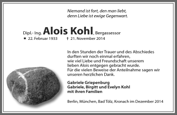 Traueranzeige von Alois Kohl von Neue Presse Coburg