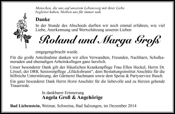 Traueranzeige von Roland und Marga Groß von Südthüringer Presse