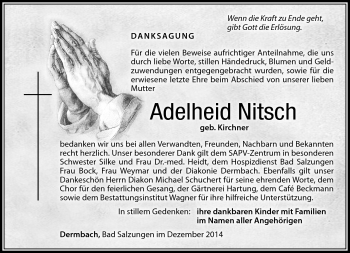 Traueranzeige von Adelheid Nitsch von Südthüringer Presse