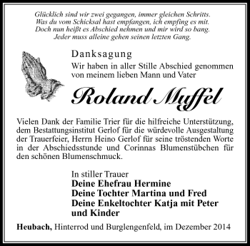 Traueranzeige von Roland Muffel von Südthüringer Presse