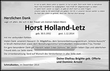 Traueranzeige von Horst Holland-Letz von Südthüringer Presse