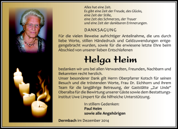 Traueranzeige von Helga Heim von Südthüringer Presse