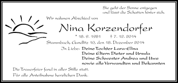 Traueranzeige von Nina Korzendorfer von Frankenpost