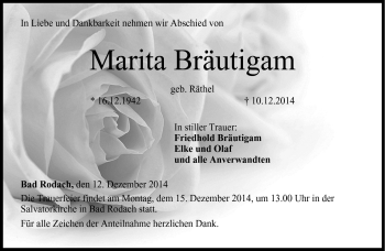 Traueranzeige von Marita Bräutigam von Neue Presse Coburg
