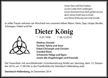 Traueranzeige von Dieter König von Südthüringer Presse