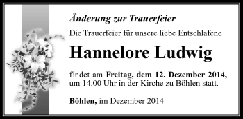 Traueranzeige von Hannelore Ludwig von Südthüringer Presse