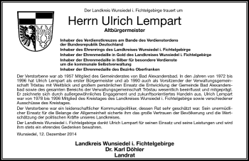 Traueranzeige von Ulrich Lempart von Frankenpost