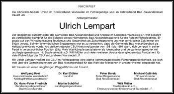 Traueranzeige von Ulrich Lempart von Frankenpost