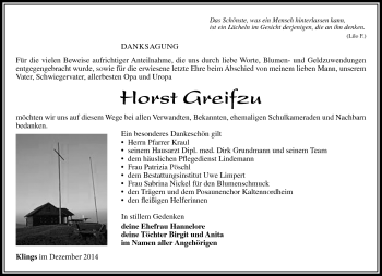 Traueranzeige von Horst Greifzu von Südthüringer Presse