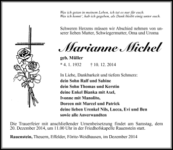 Traueranzeige von Marianne Michel von Südthüringer Presse
