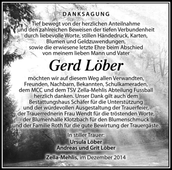 Traueranzeige von Gerd Löber von Südthüringer Presse