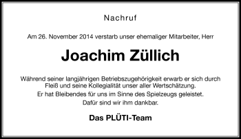 Traueranzeige von Joachim Züllich von Südthüringer Presse