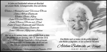 Traueranzeige von Adeline Bukonski von Südthüringer Presse