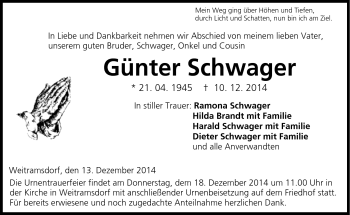 Traueranzeige von Günter Schwager von Neue Presse Coburg