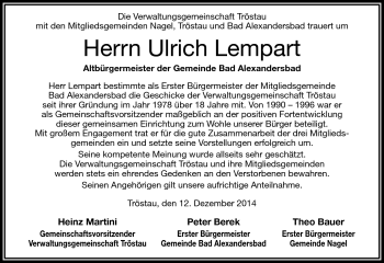 Traueranzeige von Ulrich Lempart von Frankenpost