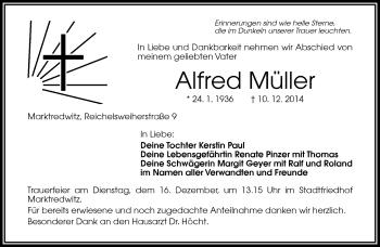Traueranzeige von Alfred Müller von Frankenpost