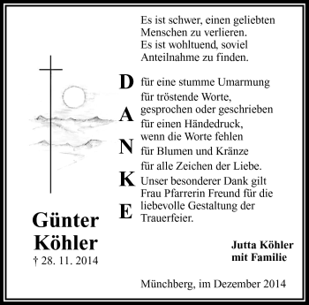 Traueranzeige von Günter Köhler von Frankenpost
