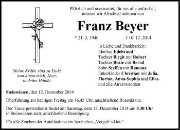 Traueranzeige von Franz Beyer von Neue Presse Coburg