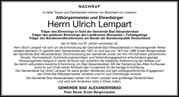 Traueranzeige von Ulrich Lempart von Frankenpost