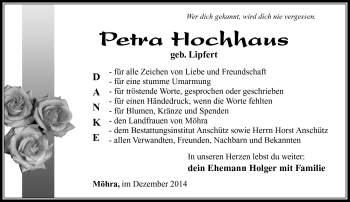Traueranzeige von Petra Hochhaus von Südthüringer Presse