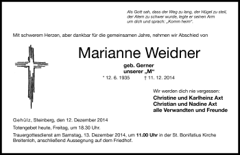 Traueranzeige von Marianne Weidner von Neue Presse Coburg