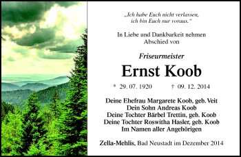 Traueranzeige von Ernst Koob von Südthüringer Presse