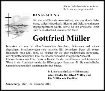 Traueranzeige von Gottfried Müller von Südthüringer Presse