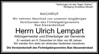 Traueranzeige von Ulrich Lempart von Frankenpost
