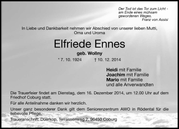 Traueranzeige von Elfriede Ennes von Neue Presse Coburg