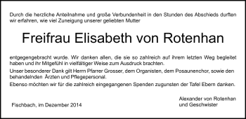 Traueranzeige von Elisabeth von Rotenhan von Neue Presse Coburg