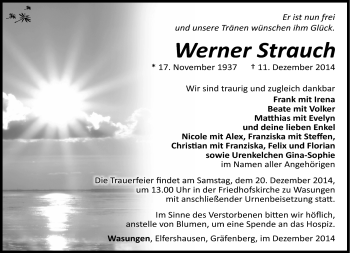 Traueranzeige von Werner Strauch von Südthüringer Presse