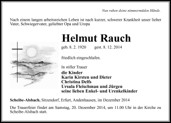 Traueranzeige von Helmut Rauch von Südthüringer Presse