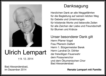 Traueranzeige von Ulrich Lempart von Frankenpost
