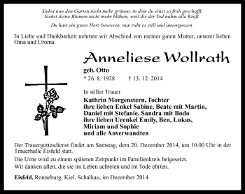 Traueranzeige von Ammeliese Wollrath von Südthüringer Presse