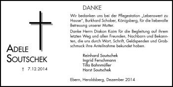 Traueranzeige von Adele Soutschek von Neue Presse Coburg