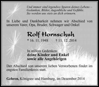 Traueranzeige von Rolf Hornschuh von Südthüringer Presse