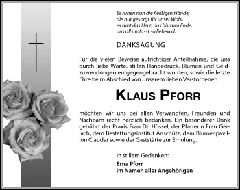 Traueranzeige von Klaus Pforr von Südthüringer Presse